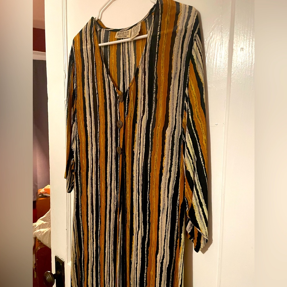 Nefertiti Vintage Sheer Striped Button Down Dress